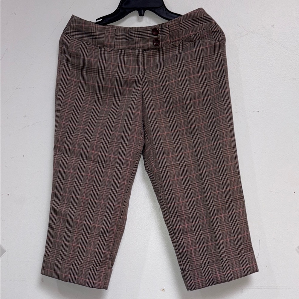 No Boundaries Plaid Ankle Pants - Brown and Pink